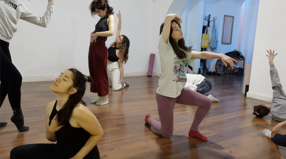 Dancers in the dance stories studio improvising to music