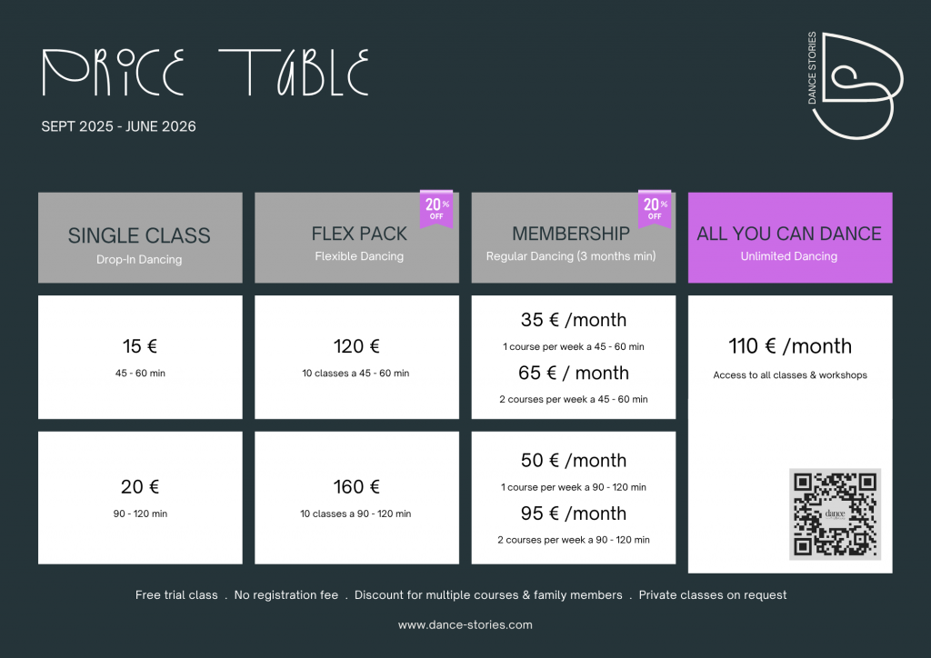Price Table 2025/26 Dance Stories